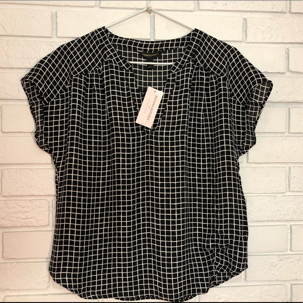 NWT BANANA REPUBLIC Petite Crosshatch Pattern Top - Picture 3 of 6